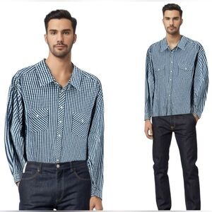 Roundtree & Yorke Button Down Shirt Mens 2X Tall Blue Check Long Sleeve Office